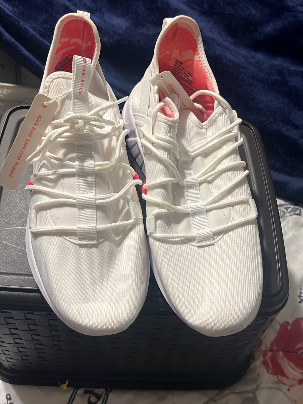 Fabletics White Slip-On Knit Sneakers with Pink Interior